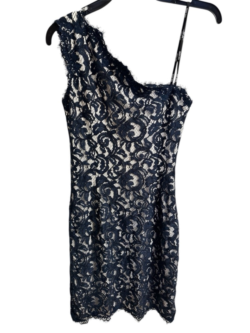 Tadashi Shoji Navy One-Shoulder Lace Sheath Dress - Picture 2 of 9
